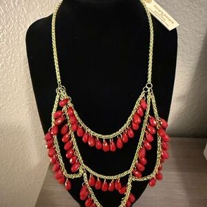 NWT Red and Gold Layered Necklace
